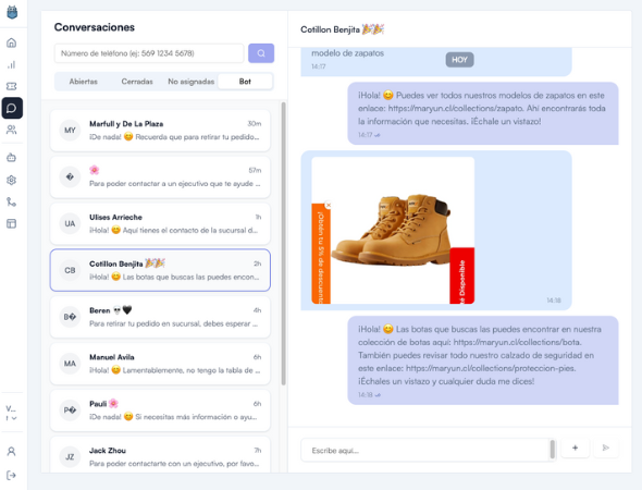 Screenshot plataforma de chat